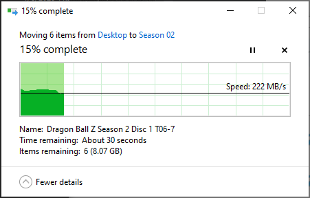 Transfer file rate of 222MBps