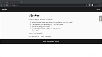 A screenshot of the djarter starter template up and running
