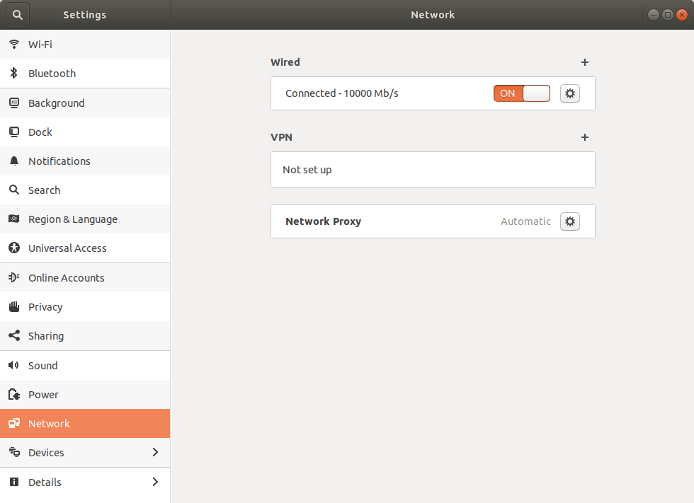 Ubuntu desktop network settings dialog